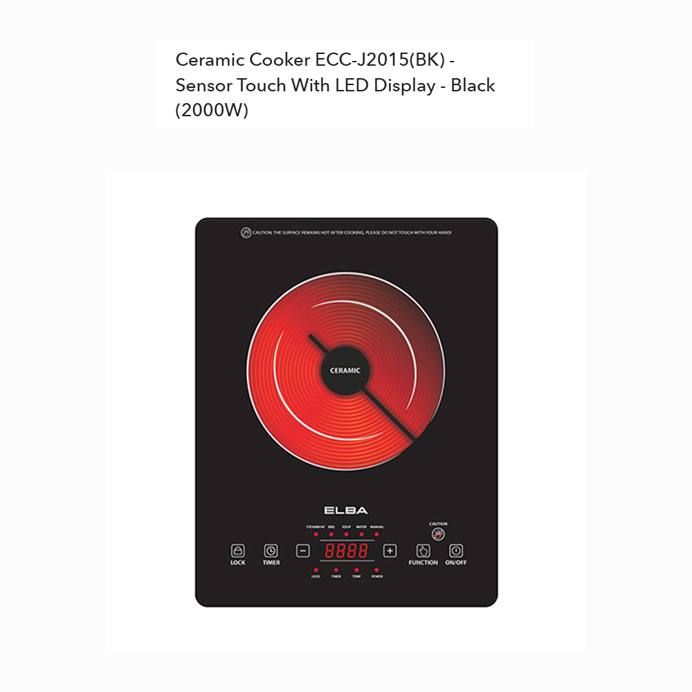 ELBA 2000W Ceramic Cooker ECC-J2015(BK) | Black Ceramic Crystallite Glass Plate | Sensor Touch LED Display