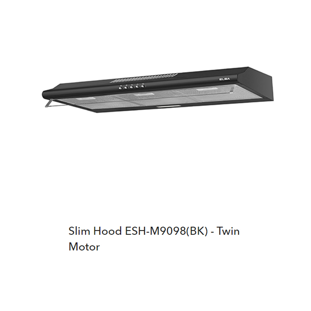 ELBA 900m³/hr Slim Cooker Hood ESH-M9098(BK) | Updraft Venting | With Charcoal Filter | Twin Motor