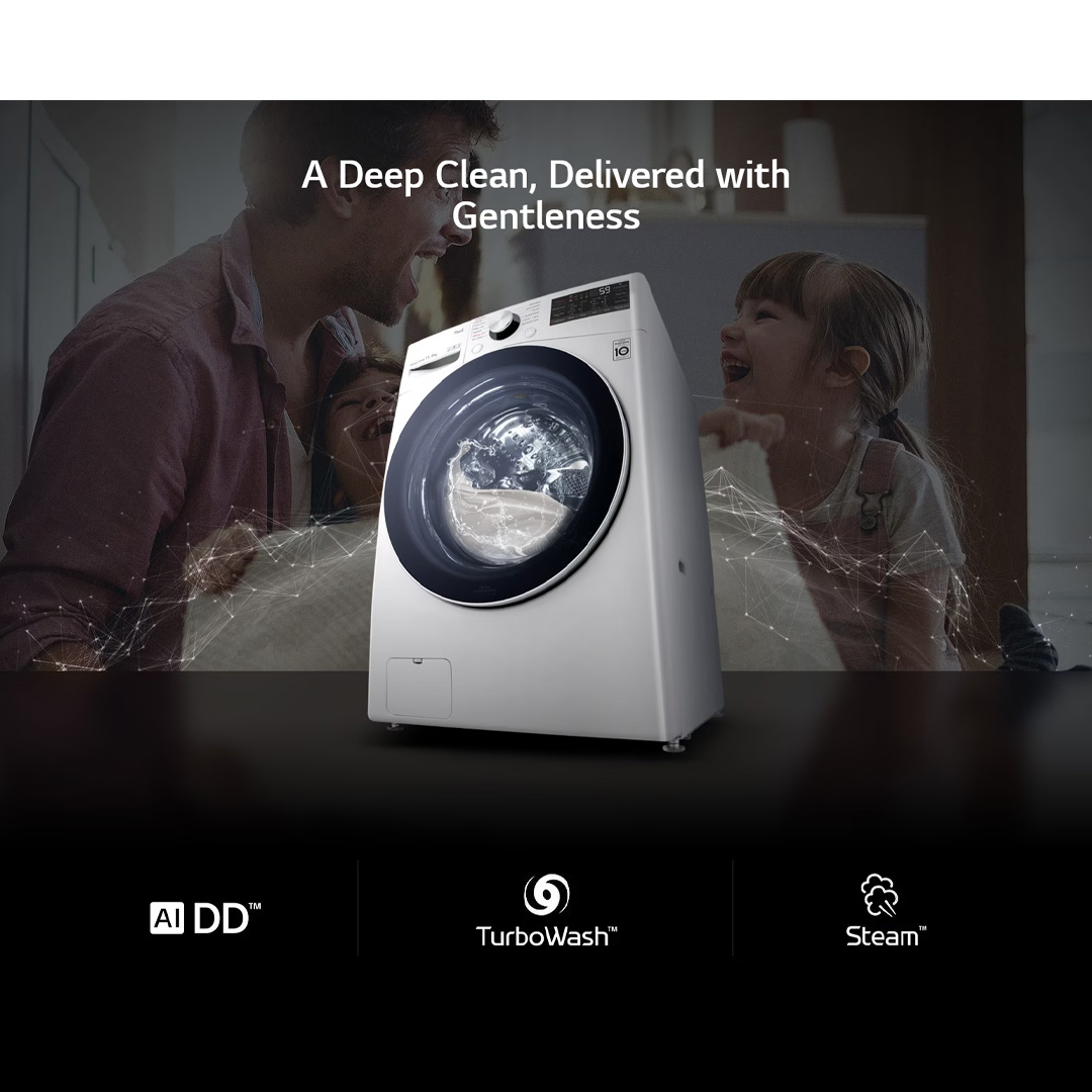 LG 15KG Front Load Washing Machine with AI Direct Drive and TurboWash F2515STGW | Tempered Glass Door & Full Stainless Lifter | Steam | WiFi Control | Washing Machine with 1 Year Warranty