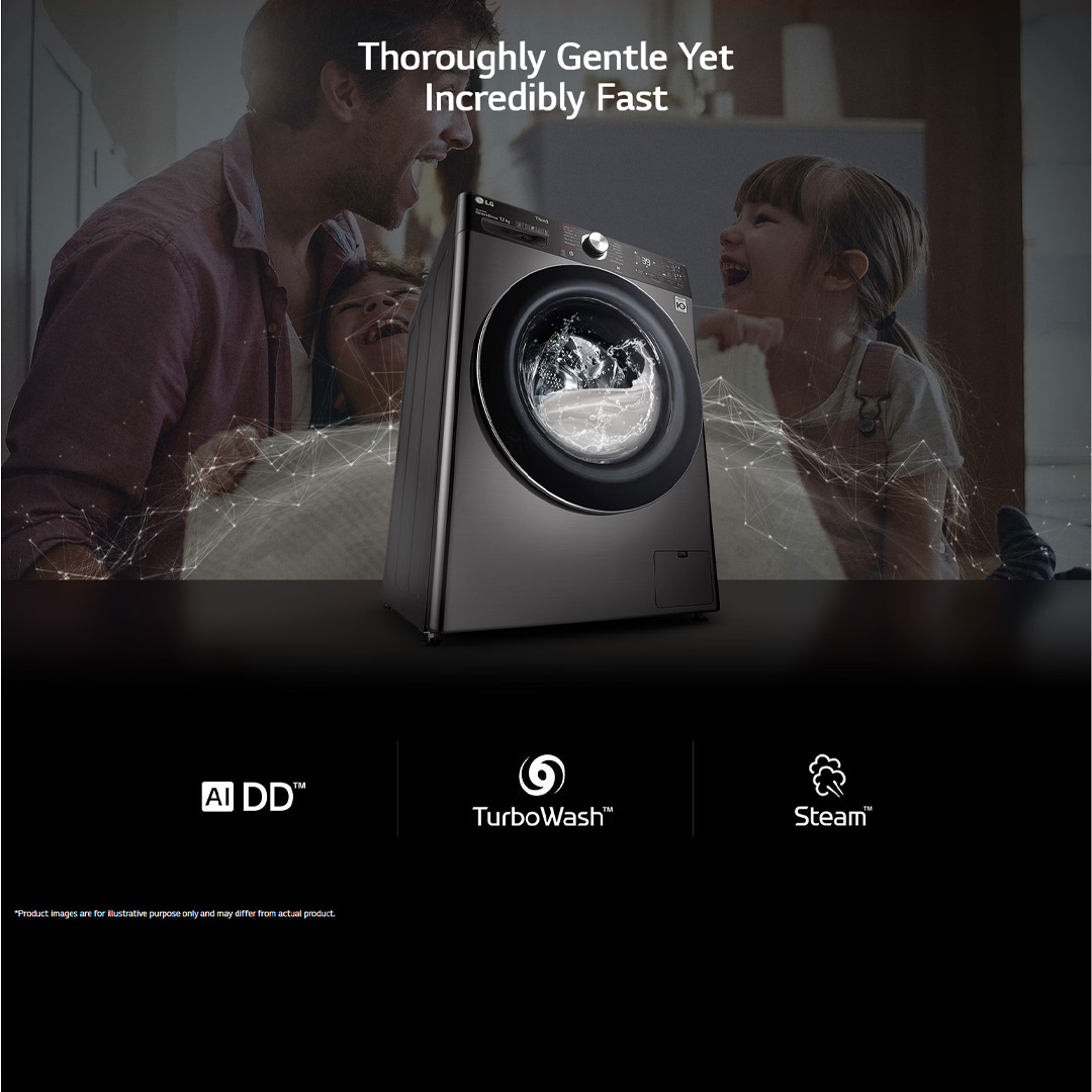 LG 12KG Front Load Washer with AI Direct Drive and TurboWash 360 FV1412S3B | Steam™ | Smart Control | Bigger Capacity | Washer with 1 Year Warranty