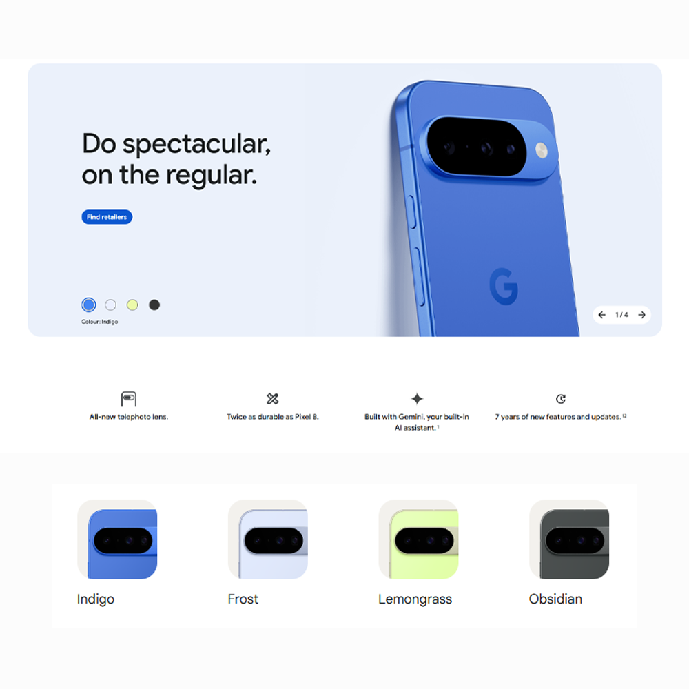 Google Pixel 10 |  Google Tensor G5 |  5x telephoto lens with 20x Super Res Zoom | 4,970 mAh battery | Extreme Battery Saver mode
