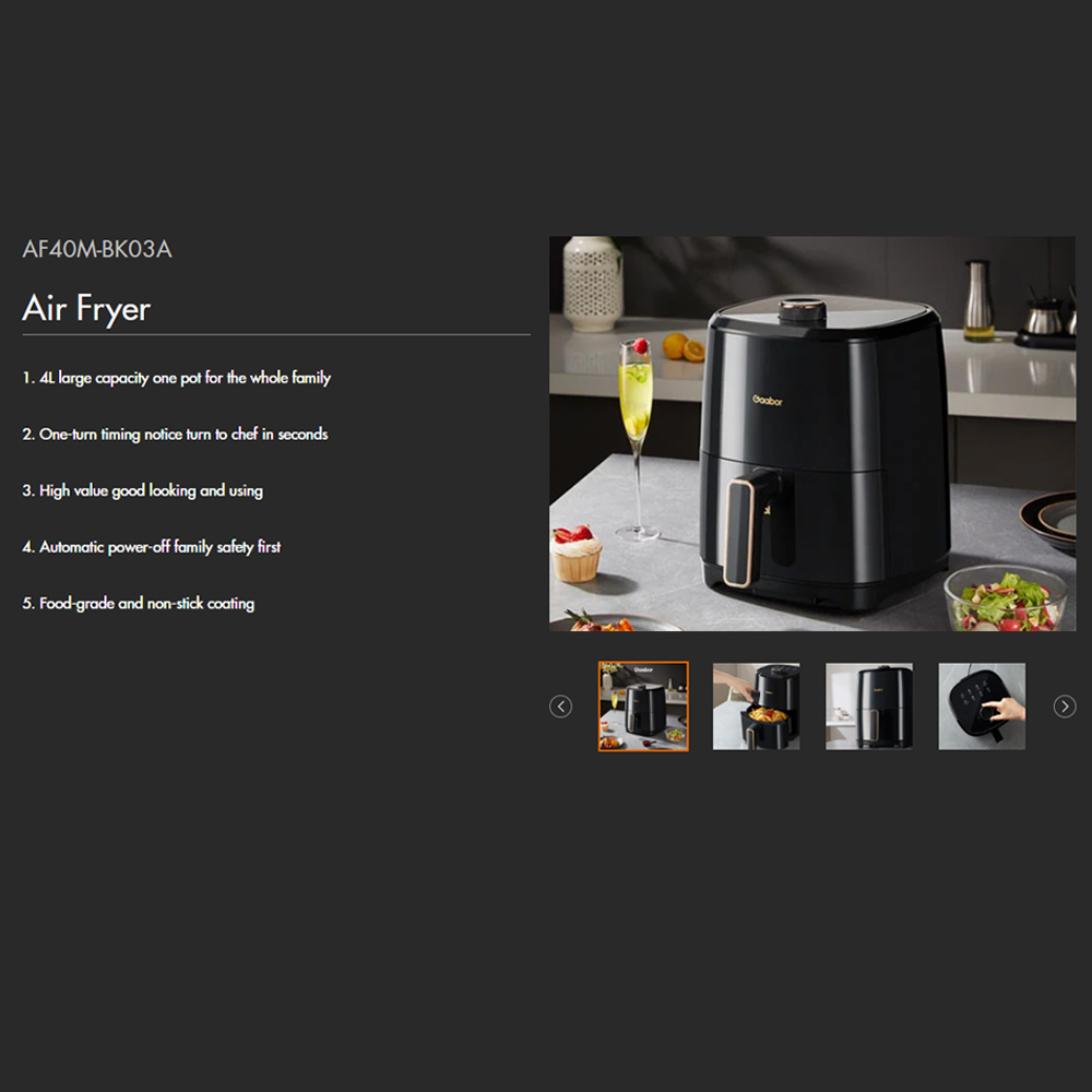Gaabor 4L Air Fryer Parameters AF40M-BK03A | 360° Circulating Hot Air | One-Turn Timing | Easy to Clean | 1  Year General Warranty