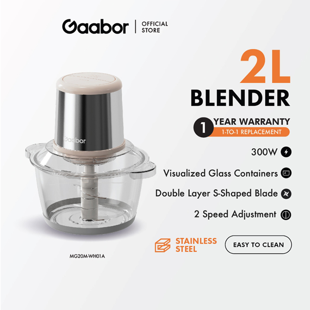 Gaabor 2L Food Processor Blender MG20M-WH01A  | 300W High Power |  2L Large Capacity | Easy To Clean | 1  Year General Warranty