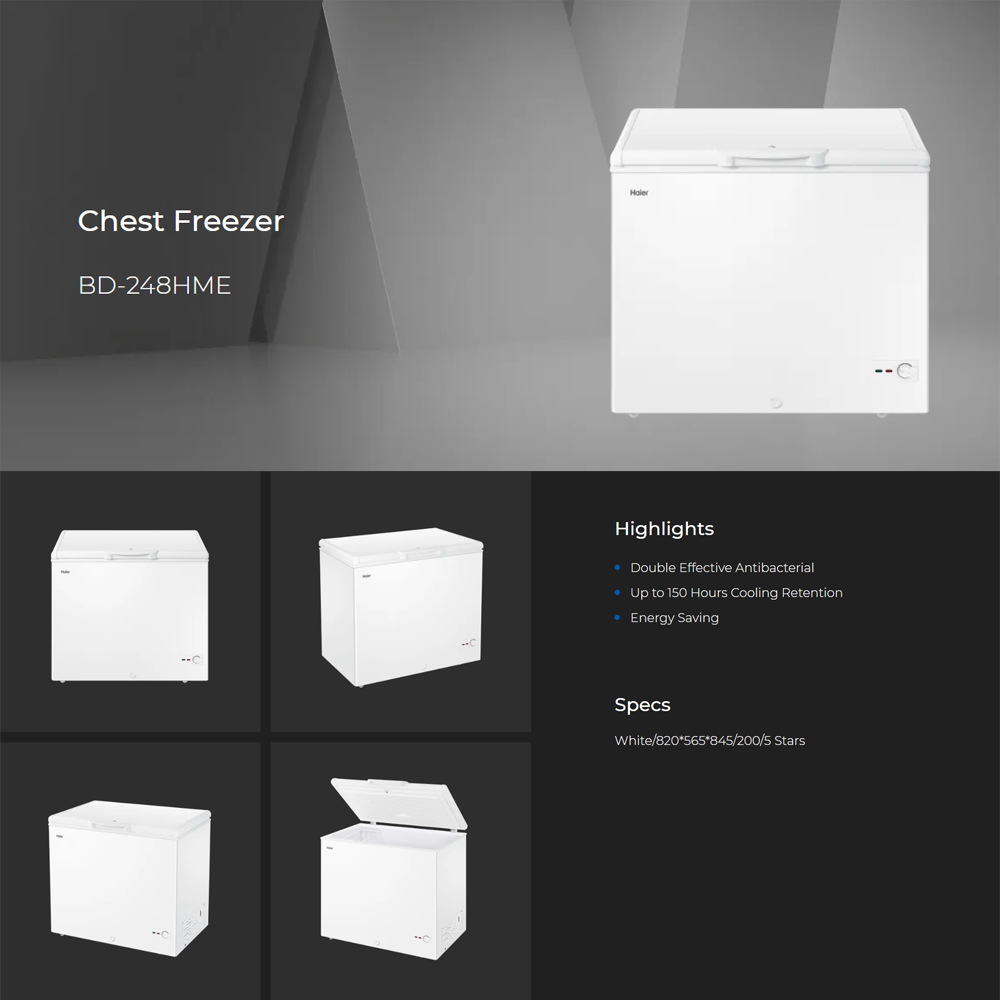 HAIER 206L Chest Freezer BD-248HME | Double Effective Protection Anti-Bacterial | Energy Saving