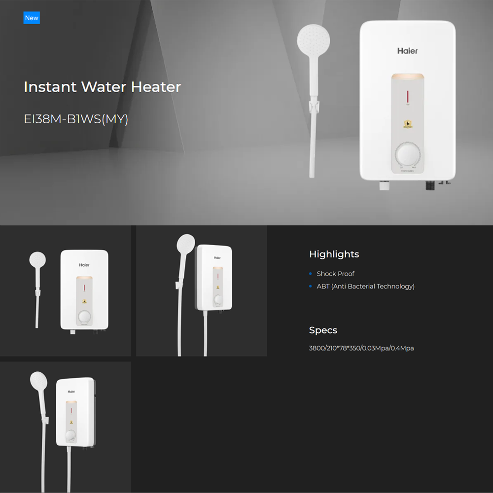 HAIER 3800W Instant Water Heater EI38M-B1WS(MY) | Bubble Elimination Technology | 3D AI Technology | Shock Proof