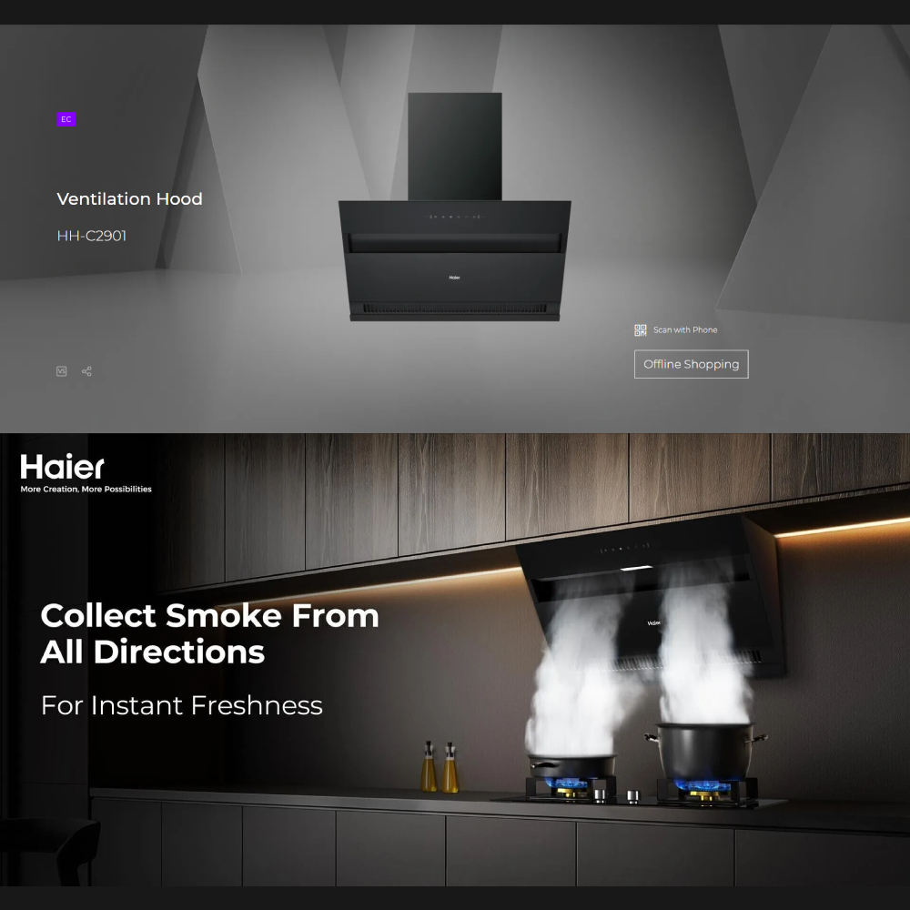 HAIER 2000m³/h Ventilation Hood HH-C2901 | Delay Off (3min) | One Touch Boost | Gesture Control | Dual Suction