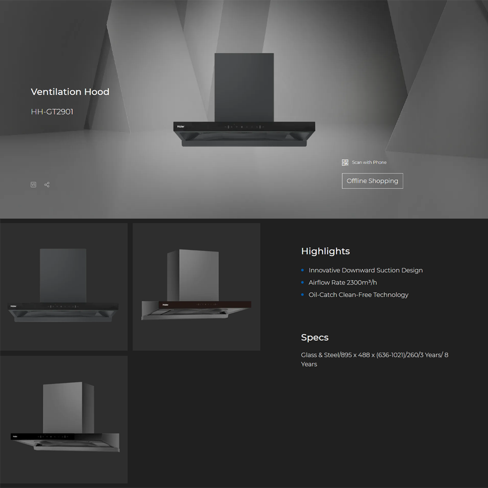 HAIER 2300m³/h Ventilation Hood HH-GT2901 | Oil-Catch Clean-Free Technology | Hood-To-Hood Connection | Haismart App Linkage