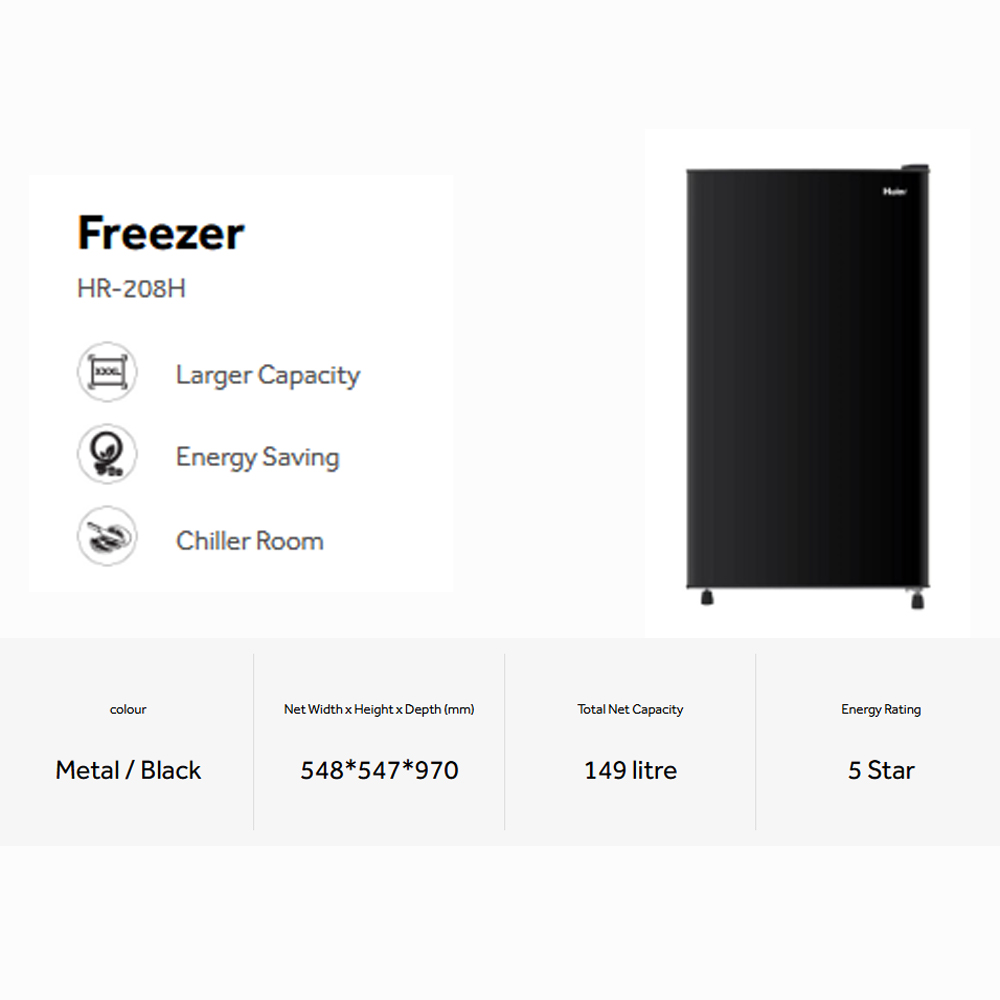 HAIER 208L 1 Door Refrigerator HR-208H | Non-Inverter | Low Energy Consumption | LED Lighting | Direct Cooling