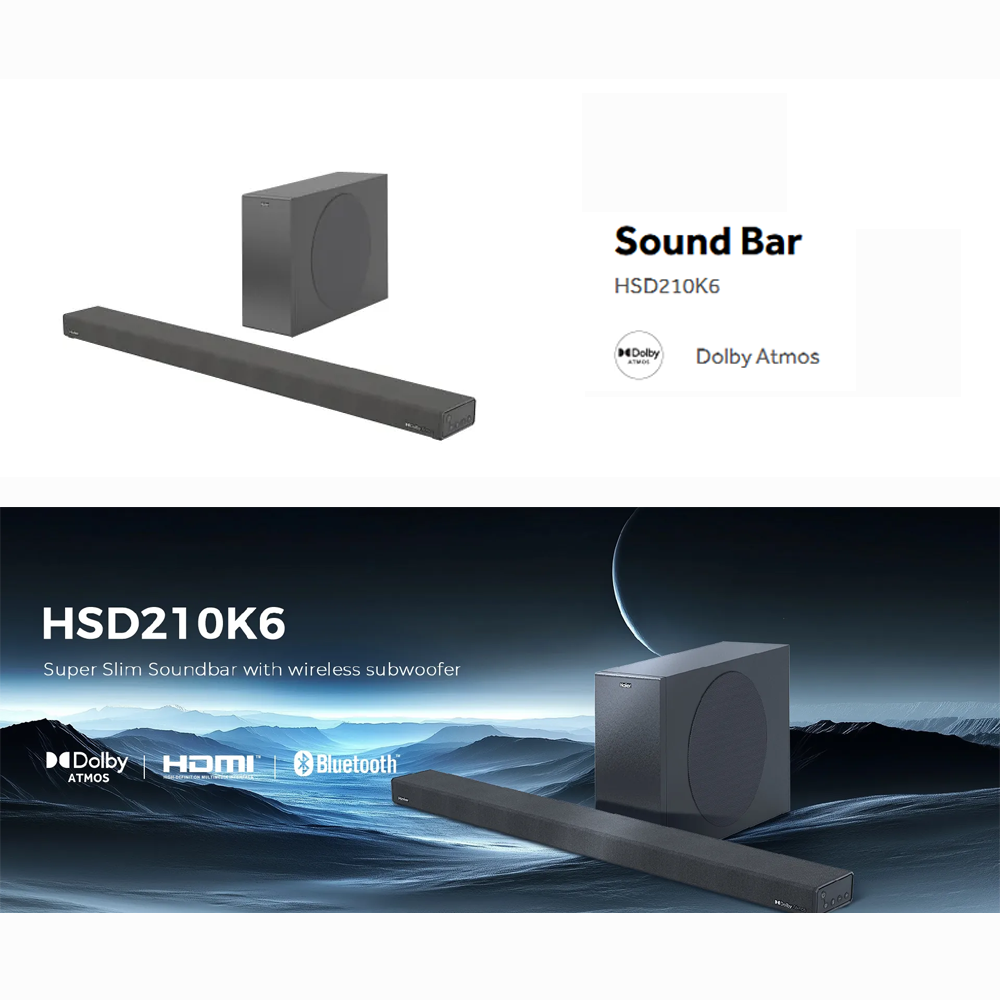 HAIER 120W Sound Bar HSD210K6 | 2.1 Dolby Atmos | HDMI/Bluetooth Connection | Super Slim | Multi Mode Control