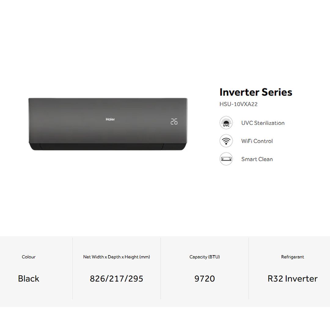 HAIER 1HP / 1.5HP R32 UV Cool Inverter Wall Mount Air Conditioner HSU-10VXA22 / HSU-10VXA22 | UVC Sterilization | WiFi Control | Smart Clean | Air Conditioner with 3 Year Warranty