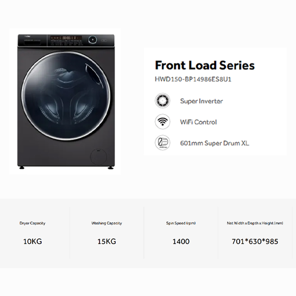 HAIER 15KG/10KG Front Load Super Inverter Washer Dryer HWD150-BP14986ES8U1 | Super inverter | I-Refresh