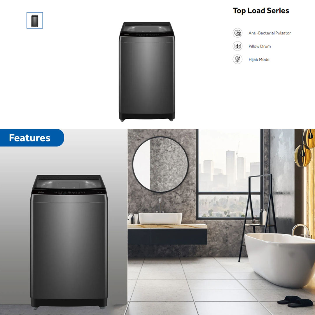 HAIER 12KG / 15KG Top Load Non-Inverter Washing Machine | HWM120-316S6 / HWM150-316S6 | Pillow Drum | Hijab Mode | Soft Closing Tempered Glass Lid | Washing Machine with 2 Year Warranty