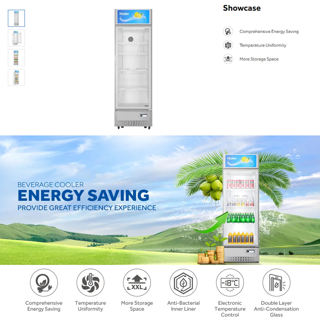 HAIER 239L/339L Showcase SC-248E/SC-348E | Antibacterial | Door with Low-e Glass | Interior LED Light | Lock Slot | Big Canopy | Freezer with 2 Year Warranty