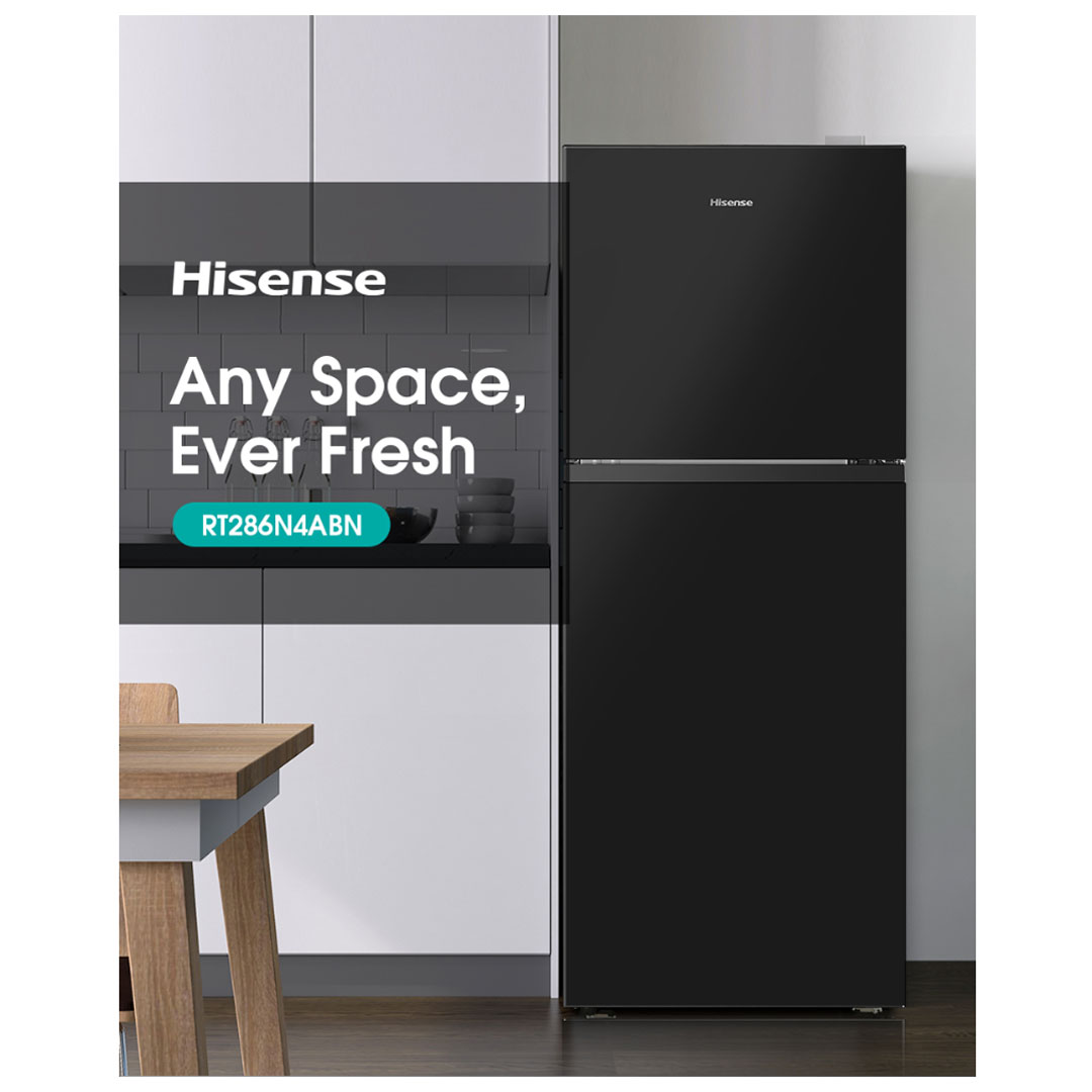 HISENSE 240L 2 Doors Top Mount Smart Inverter Refrigerator RT286N4ABN | Big Shelves - XXL Door Balcony | LED Lighting | Save Energy | Deodorizing Filter | Refrigerator with 2 Years Warranty