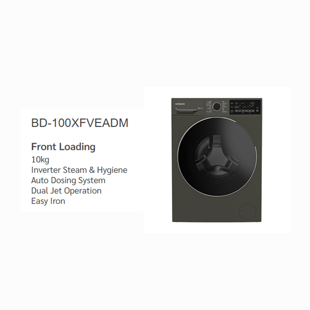 Hitachi 9/ 10KG Front Load Inverter Steam & Hygiene Washing Machine BD-90YFVEM / BD-100XFVEADM | Steam & Hygience Programme | Efficient Inverter Motor | 15 Preset Programmes