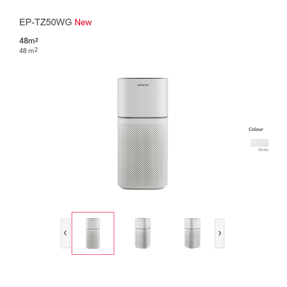 Hitachi Air Purifier EP-TZ50WG | Coverage Area up to 48m² | HEPA H13 Filter | Powerful DC Motor Fan | Smart Control