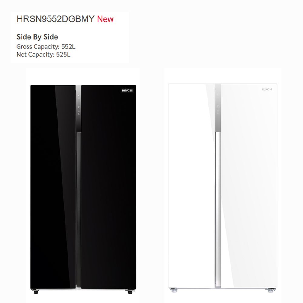 Hitachi 552L Side by Side Inverter Refrigerator HRSN9552DGBMY | 3 Layer Storage Drawers| Mirror Touch Controller