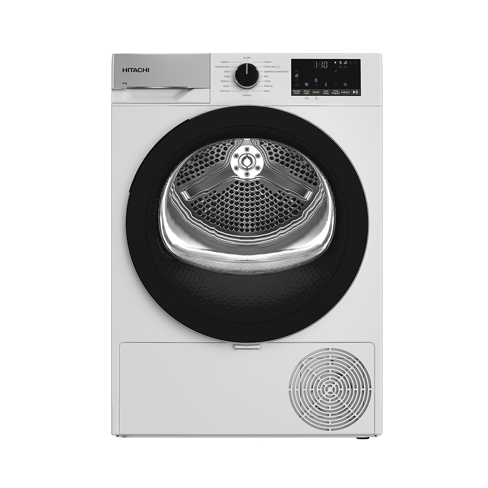 Hitachi 8KG Condensor Tumble Dryer TD-80YFE | Sensor Drying Programmes | Efficient Inverter Motor | 15 Preset Programmes