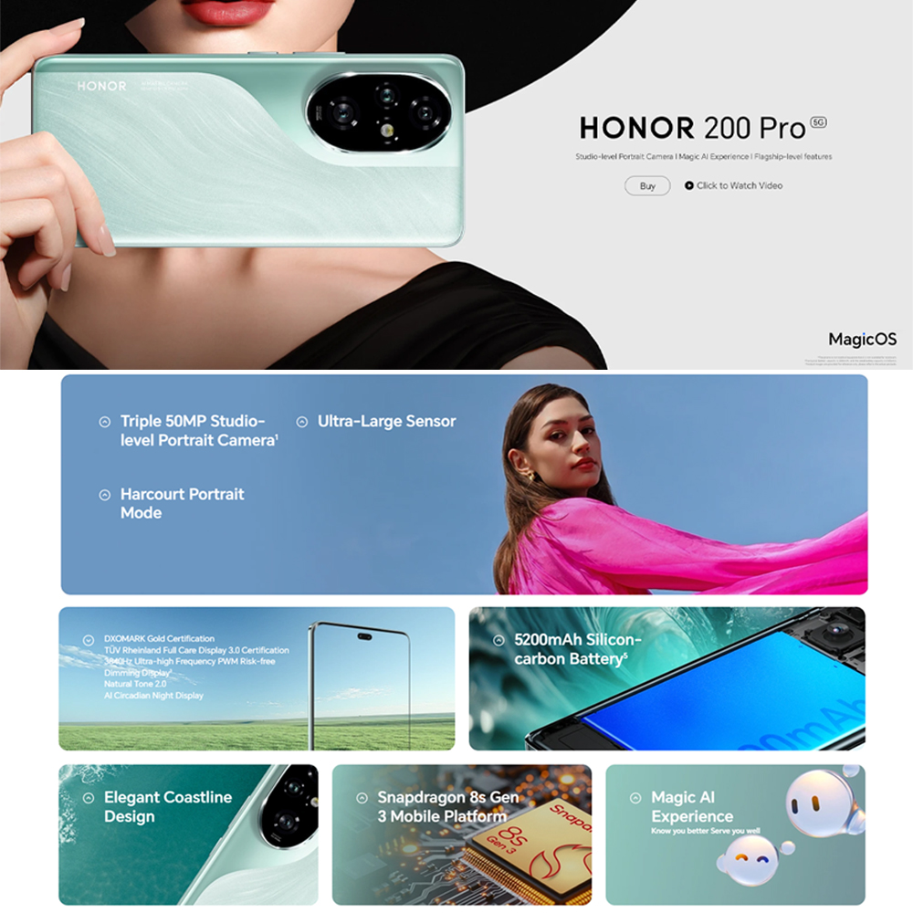 HONOR 200 Pro 12GB+12GB+512GB | Snapdragon 8s Gen 3 | Risk Free Dimming Eye Protection | Harcourt Potrait Mode | 1  Year General Warranty