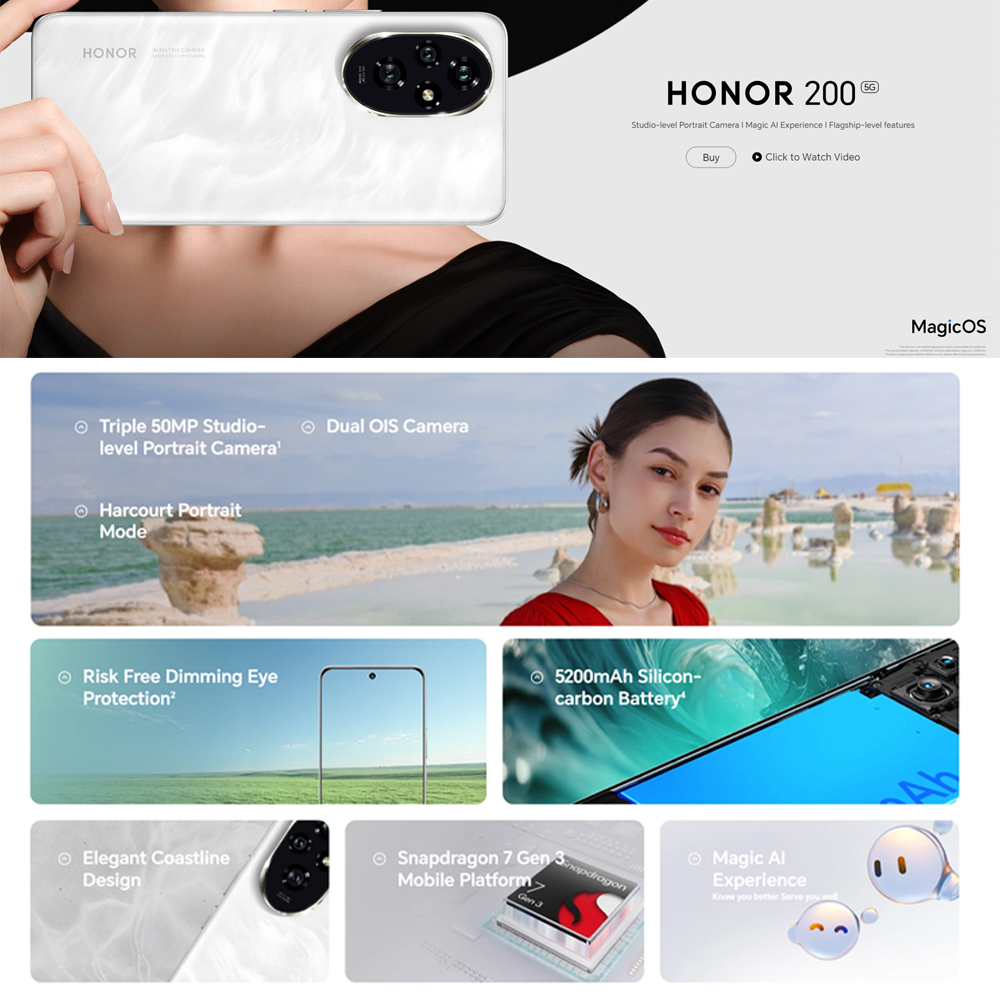HONOR 200 12GB+256GB / 12GB+512GB | tudio-level Portrait Camera l Magic AI Experience | 100W Wired HONOR SuperCharge | Smartphone with 1 Year Warranty