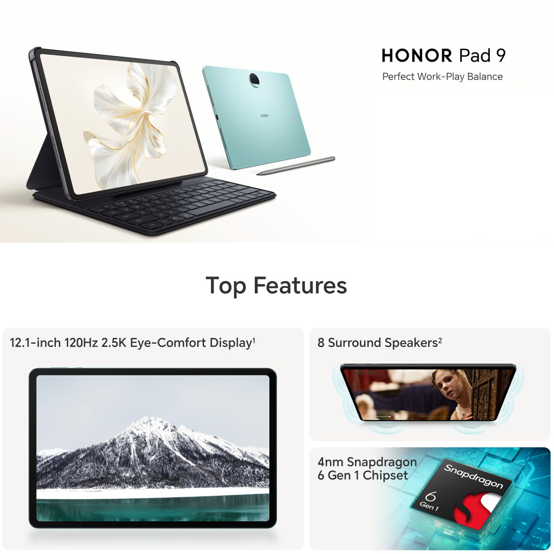 HONOR Pad 9 16GB+256GB | 8300mAh Large Battery +35W Fast Charging4 | 4nm Snapdragon 6 Gen 1 Chipset | Blazing-fast Connections 5G & Wi-Fi Only Version Supported | Tablet with 1 Year Warranty