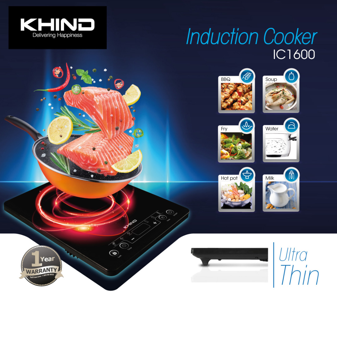 KHIND 2000W Induction Cooker IC1600 Withstand up to 500 Celsius Sa