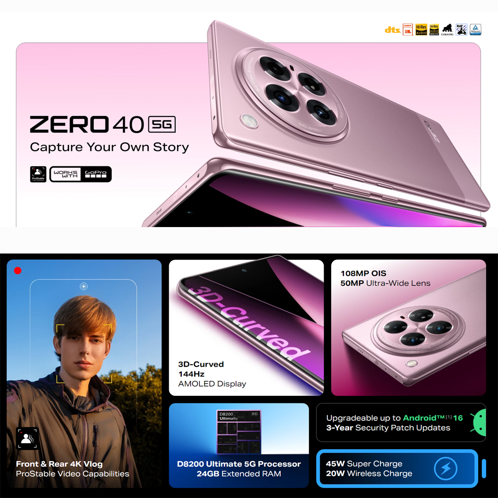 Infinix ZERO 40 5G 12GB+256GB | Android 14 XOS 14.5 | 6.78 inches, FHD+ With Curved Screen | Front & Rear 4K Vlog