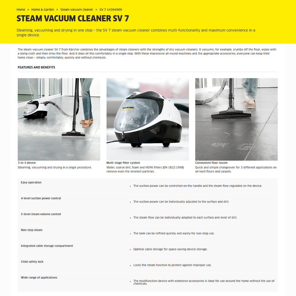 Karcher 2200W Steam Vacuum Cleaners SV 7 | 4-level suction | Steaming, vacuuming and drying | Child safety lock | Multi-stage filter system