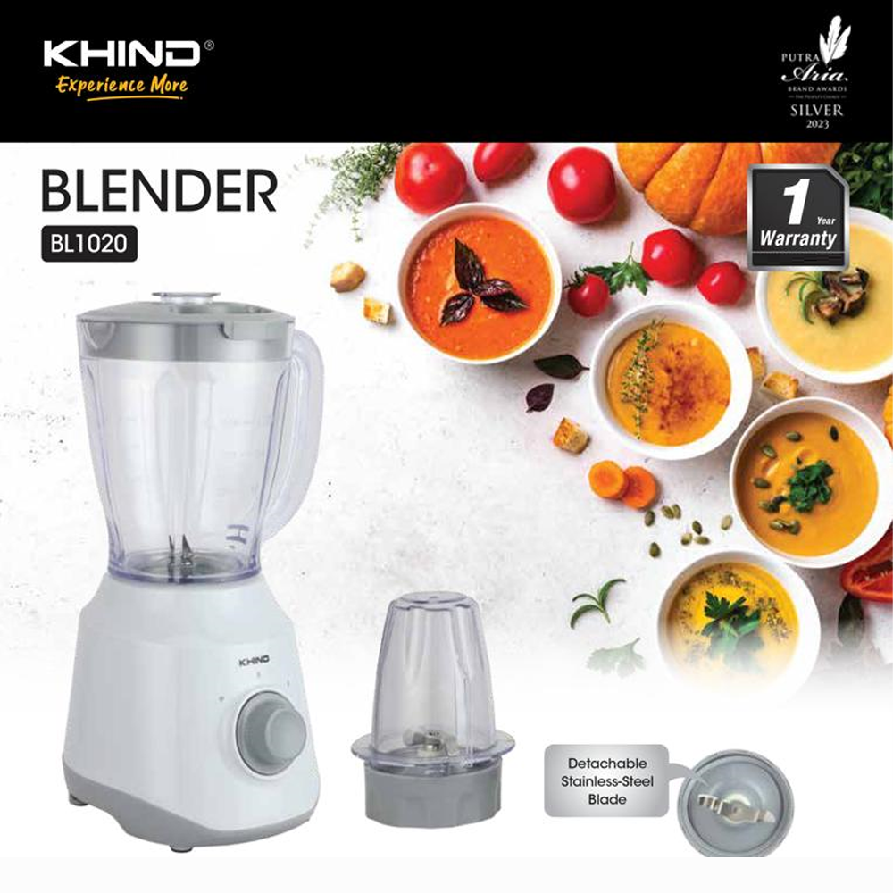 KHIND 1L Blender BL1020 | Detachable Blade for Easy Cleaning | Durable Stainless Steel Blade | 400W Power