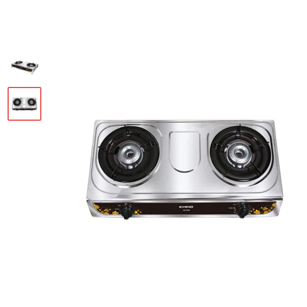 KHIND 2 Burners Gas Stove GC1009 | Beehive Burner Head | Stainless Steel Body | Enamel Trivel Stand | Gas Stove with 1 Year Warranty