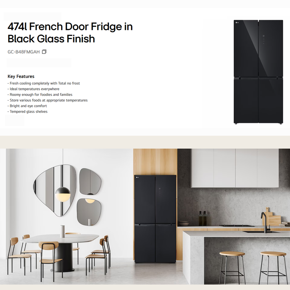 LG 474L French Multi Door Inverter Refrigerator GC-B48FMGAH | Fresh cooling | No Frost | Wide Space | Multi Air Flow | Tempered glass shelves