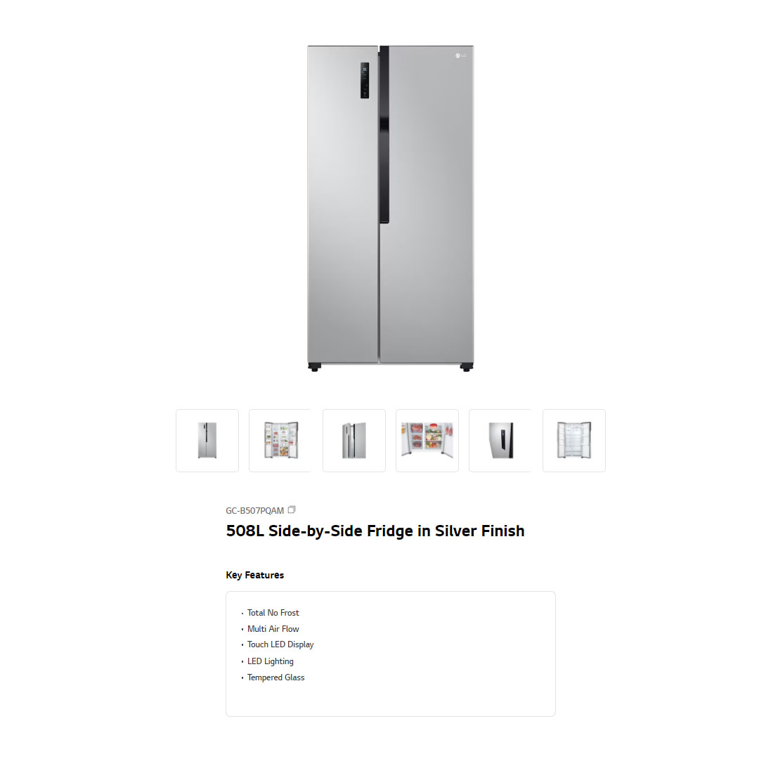 LG 508L Side by Side Smart Inverter Refrigerator GC-B507PQAM | Total No Frost | Tempered Glass | Multi Air Flow | Touch LED Display | Refrigerator with 1 Year Warranty