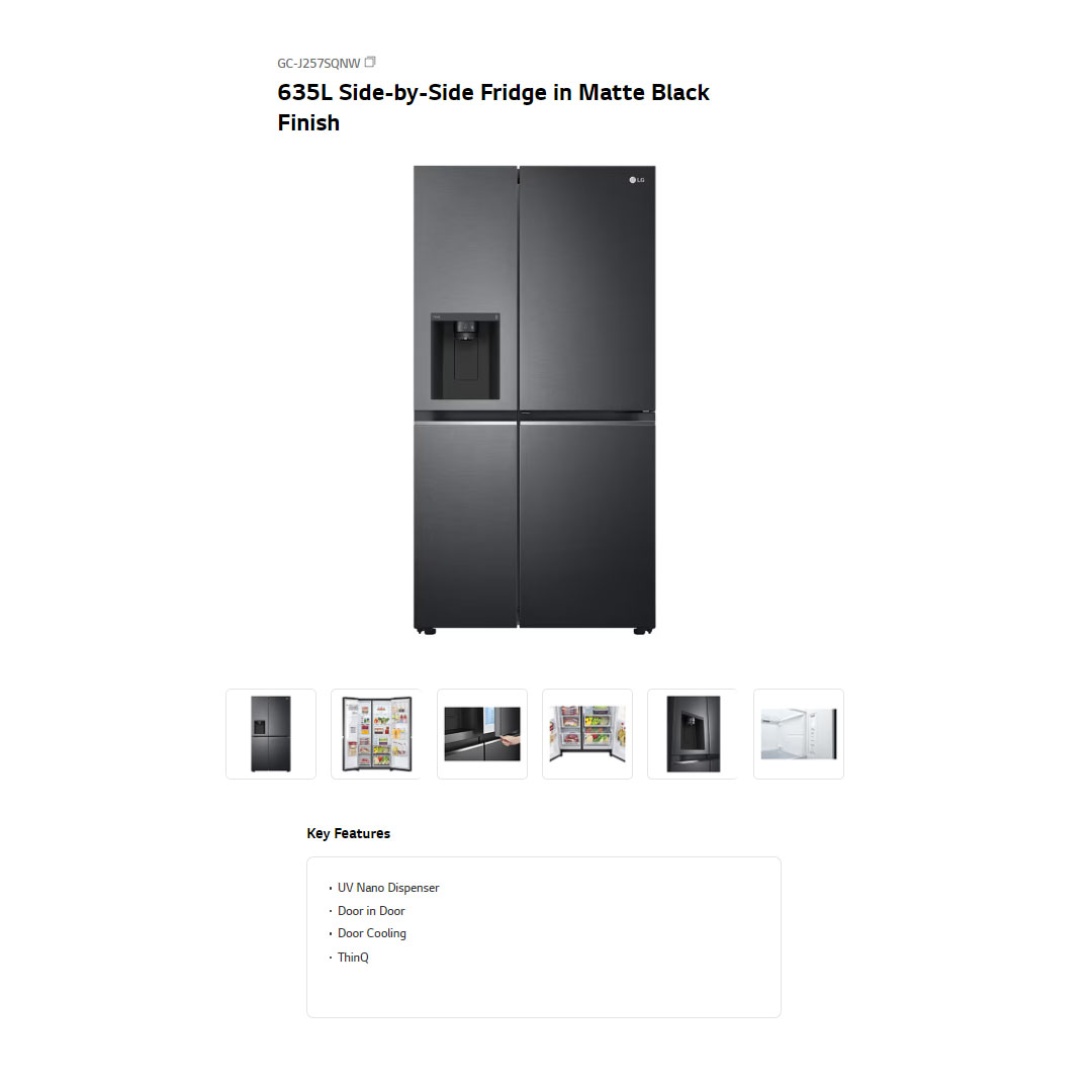 LG 635L Side by Side Smart Inverter Refrigerator Matte GC-J257SQNW | Remote Control | Smart Alert | DoorCooling+™ | LinearCooling™ | Exprese Cool | Refrigerator with 1 Year Warranty