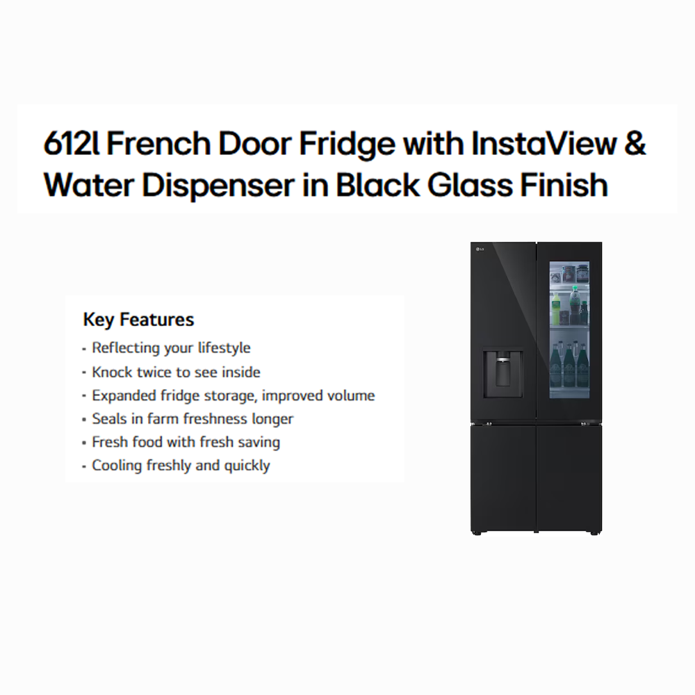 LG 612L Multi Doors InstaView & Water Dispenser Smart Inverter Refrigerator GV-K25FFGEB | Smart Inverter Compressor | DoorCooling