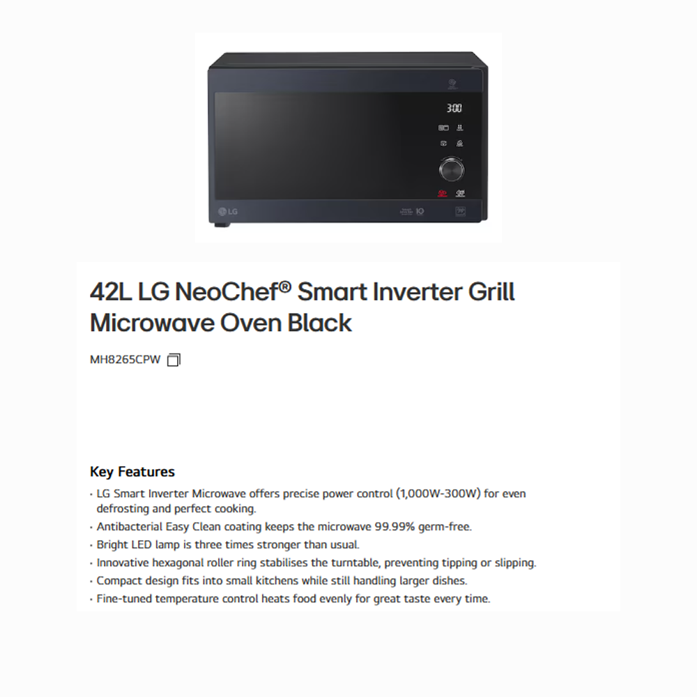 LG 42L NeoChef Smart Inverter Grill Microwave Oven MH8265CPW | Smart Inverter | Fast Cooking | Stable Working