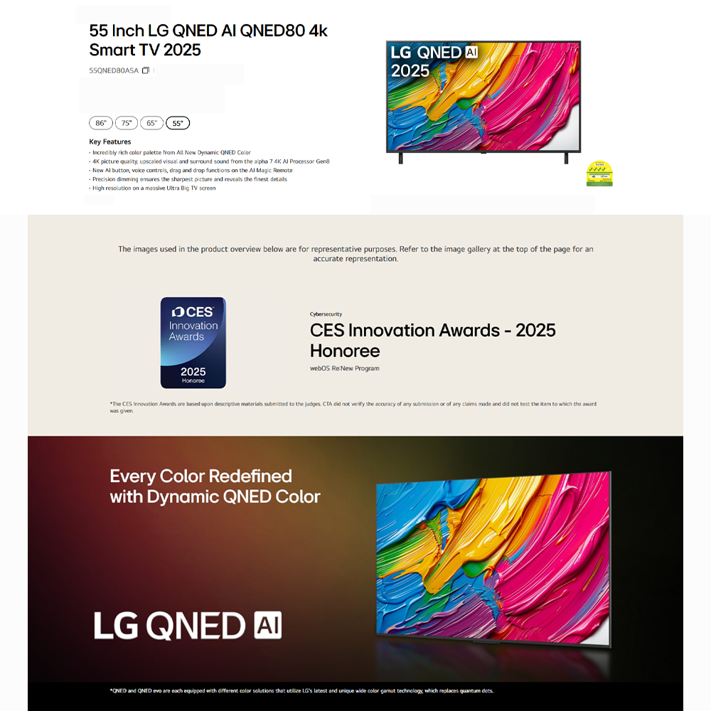 LG 55"/ 65"/ 75"/ 86" 4K UHD QNED AI QNED80 Smart TV QNED80ASA | QNED Color | alpha 7 4K AI Processor Gen8 | Dolby Atmos