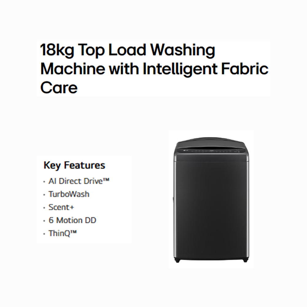 LG 18KG/20KG Top Load Washing Machine with Intelligent Fabric Care TV2518SV7K / TV2520SV7K | AI Direct Drive | TurboWash3D | Scent+ | 6 Motion DD