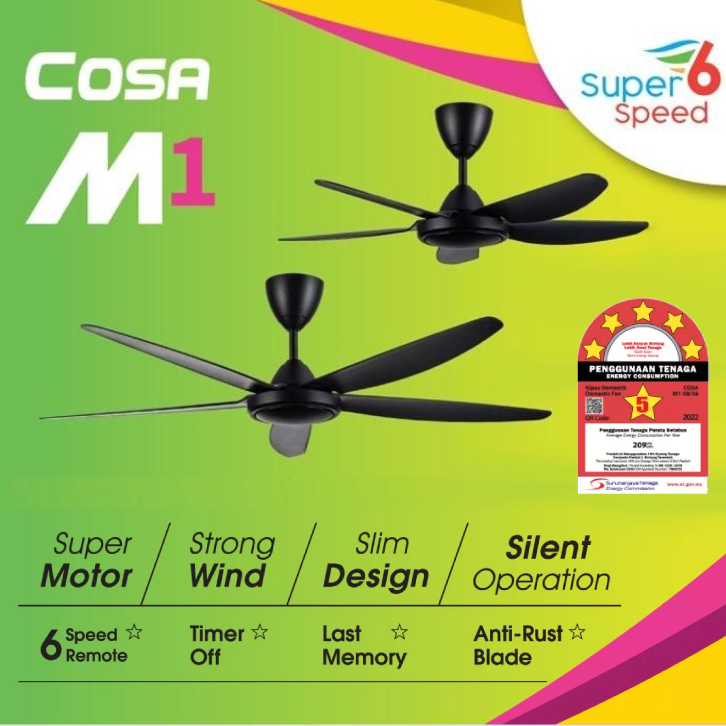 ALPHA 56" COSA 5 Blades Ceiling Fan M1-5B/56  | 6 Speed Available | AC Motor | ABS Blade | 5 Blades | Ceiling Fan with 1 Year Warranty