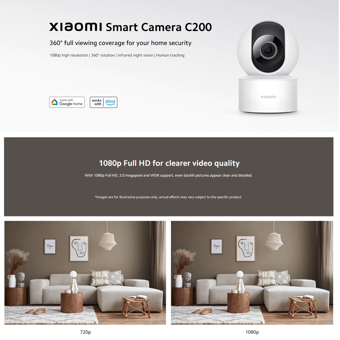 Xiaomi 1080P Smart Camera C200 MJSXJ14CM | 1080p Full HD for Clearer Video Quality | Panoramic 360° Pan-tilt-zoom Monitoring | Infrared Night Vision | Smart Camera with 1 Year Warranty