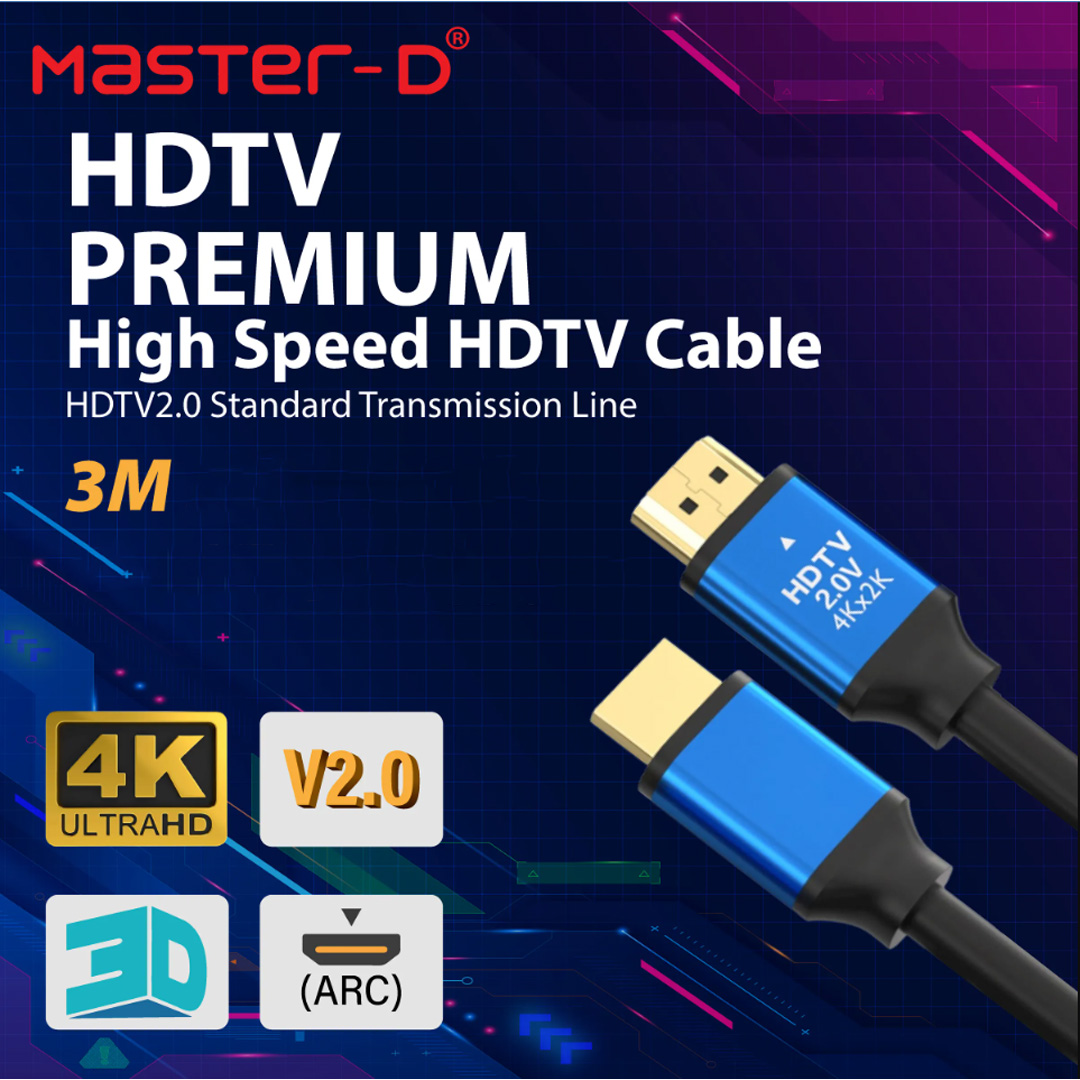 Master D 3m HDMI 2.0 4K High Speed HDTV Cable HDMI-191(3M) | Support: 3D, Up to 2160P Resolution | HDR Display | ARC