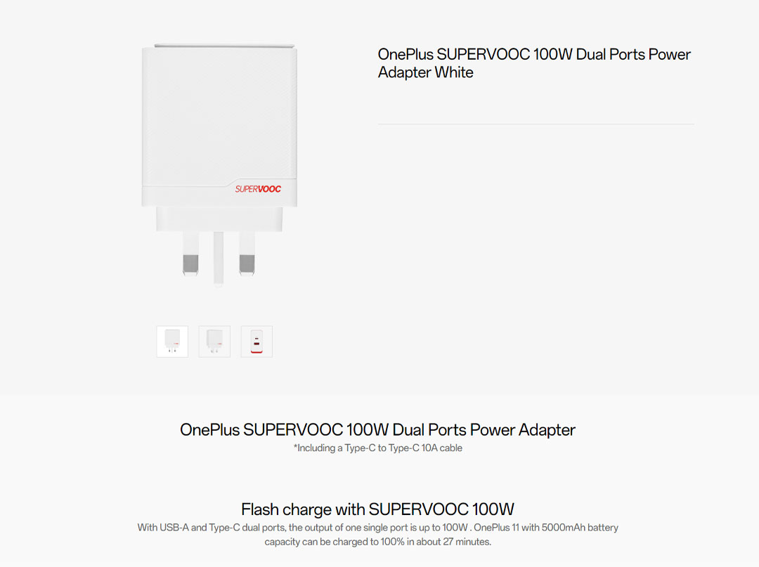 OnePlus 100W SUPERVOOC Power Adapter (Kit) VCBAOBYH | 5000mAh | Fast charge | Innovative circuit design | 11 levels of protection | Power Adapter with 1 Year Warranty