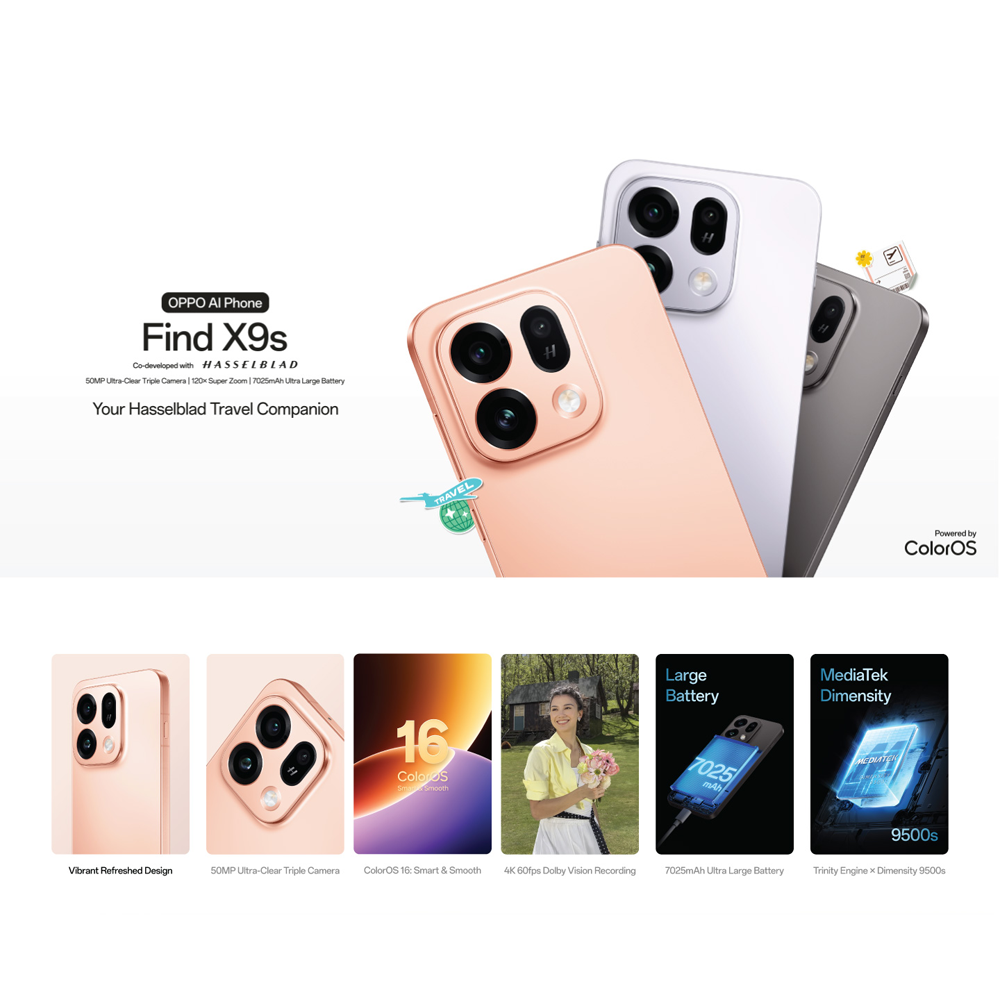 OPPO Find X9s 12GB+512GB | 4K 60fps Dolby Vision Recording | 50MP Ultra-Clear Triple Camera | 7025mAh Large Battery | Trinity Engine x MediaTek Dimensity 9500s