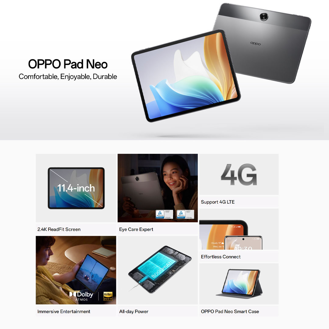 OPPO Pad Neo Wifi 6GB+128GB / Neo Lte 8GB+128GB | Super Battery, Super Energy | All-round Immersive Entertainment | Support 4G LTE | Tablet with 1 Year Warranty