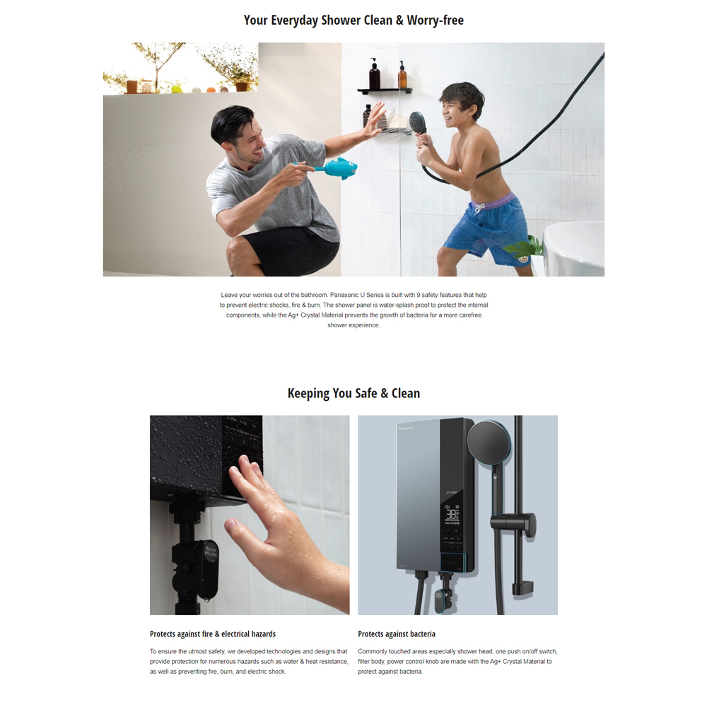 Panasonic 3600W Jet Pump U Series Home Shower (Water Heater) DH-3UDP1MZ | 9 Safety Features | 3 Way Shower Head | U-Memory