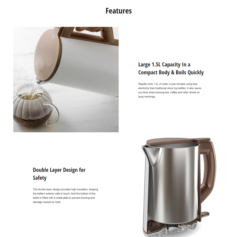 Panasonic 1.5L Stainless Steel Electric Kettle NC-KD300WSK | Double Layer Design | LED Indicator Lamp | Boil-Dry Protection