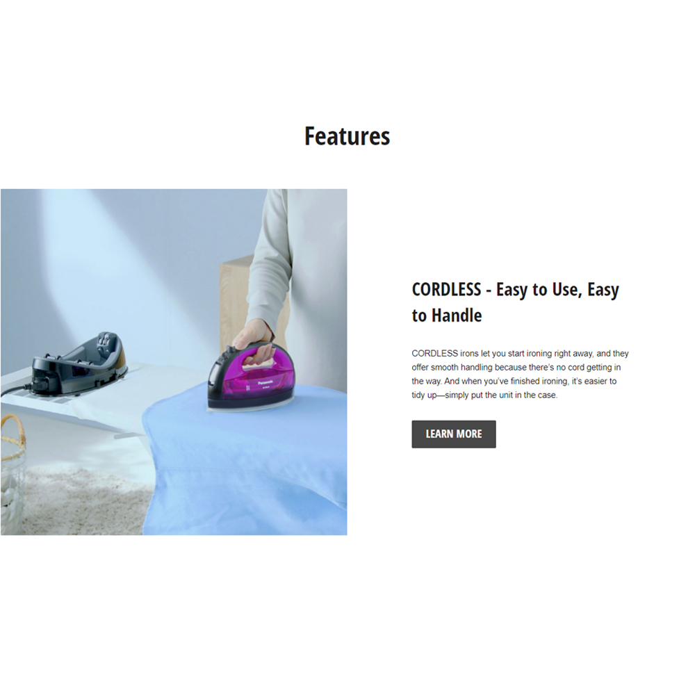 Panasonic 1550W Cordless Steam Iron with Multi-Direction Soleplate NI-WL41VSK | Detachable Water Tank | Vertical Steam Shot | Carrying Case