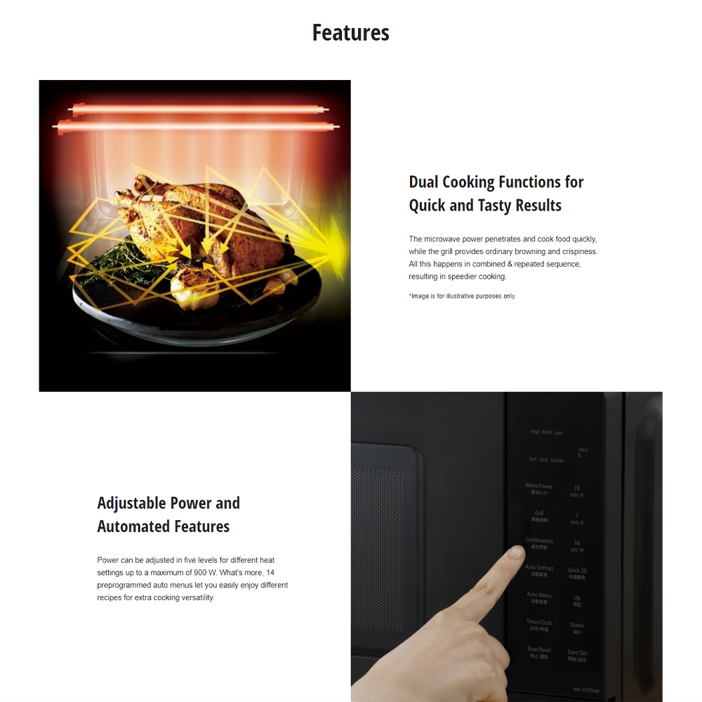 Panasonic 24L Grill Combination/25L Solo Microwave Oven NN-GT35NBMPQ/NN-ST34NBMPQ | 5 Level Power | Quick 30 Function
