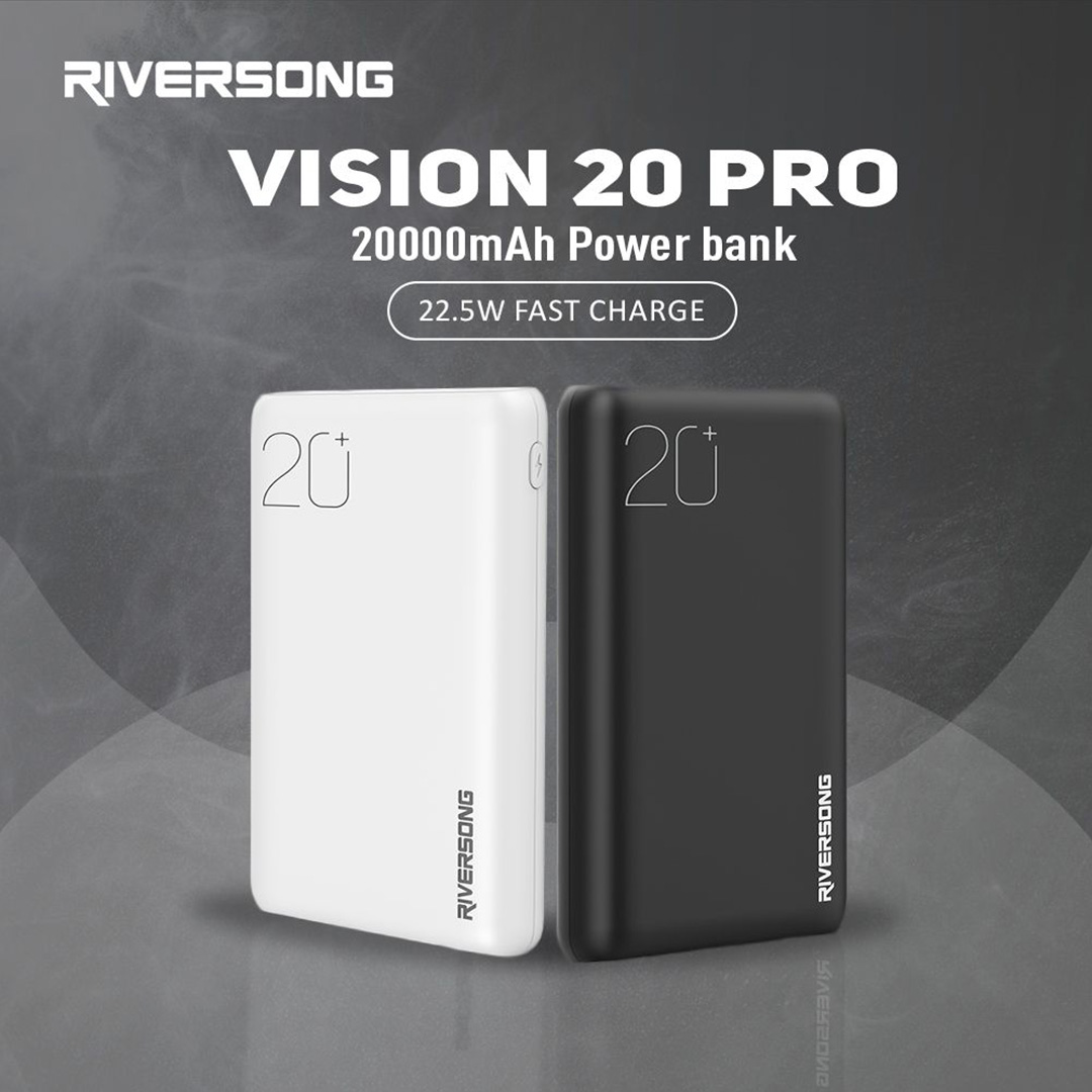 RIVERSONG 20000mAh Vision 20 Pro Power Bank PB76 Pro | 22.5w Quick Charge | Dual USB Output | Type C Input & Output | Power Bank with 1 Year Warranty