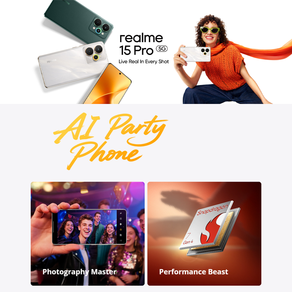 realme 15 Pro 5G 12GB+512GB | Snapdragon® 7 Gen 4 | 144Hz HyperGlow 4D Curve+ Display | 7000mAh Titan Battery