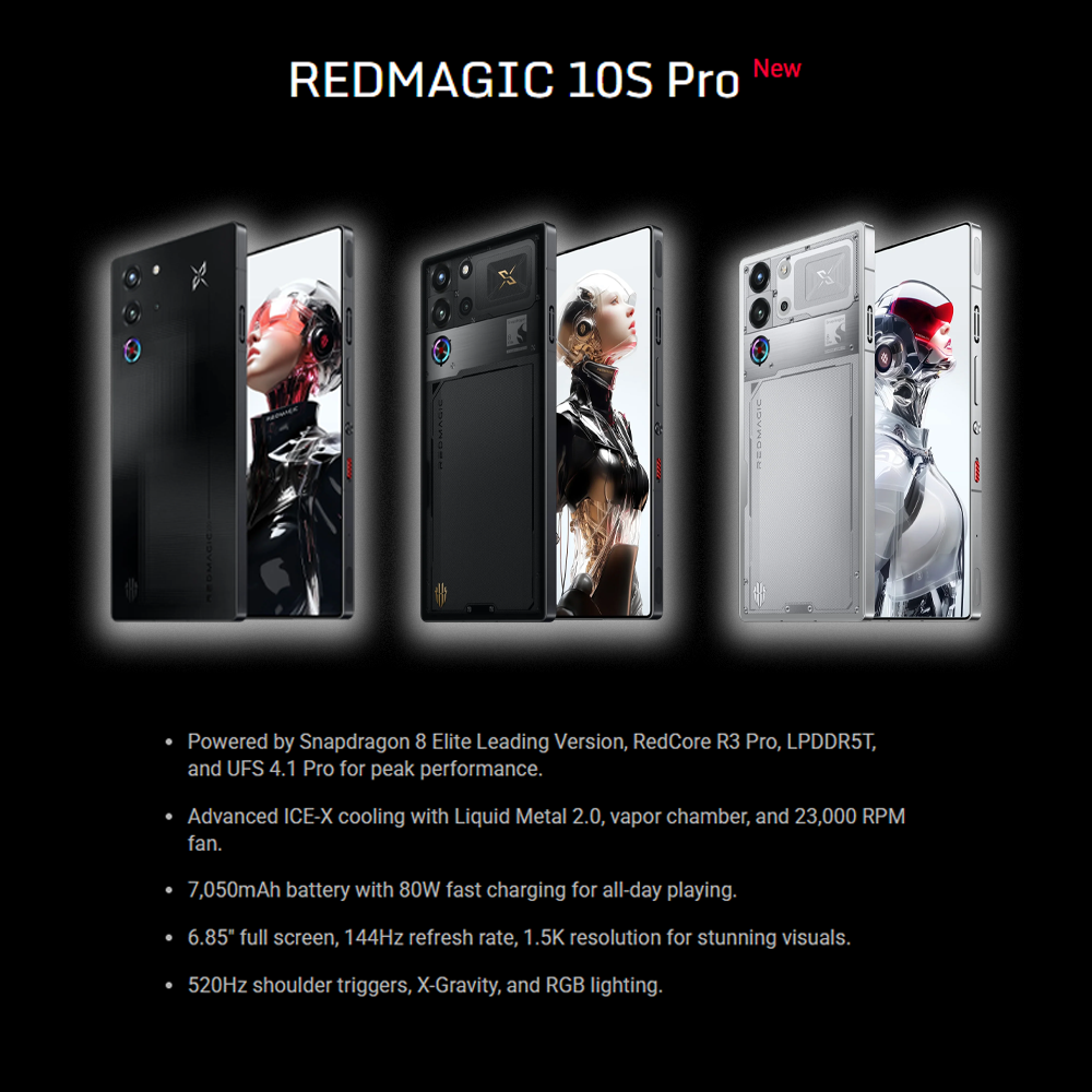 REDMAGIC 10S Pro | Qualcomm Snapdragon 8 Elite | 7,050 mAh Battery Capacity | 80W Fast Charging | 10-layer ICE-X Cooling System